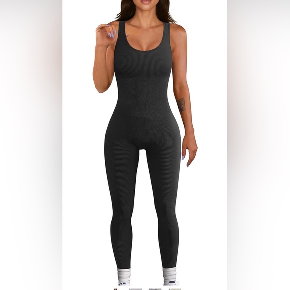 OQQ Women's Ribbed One Piece Tank Top Sleeveless Yoga Exercise Romper JumpSuit - Picture 1 of 4